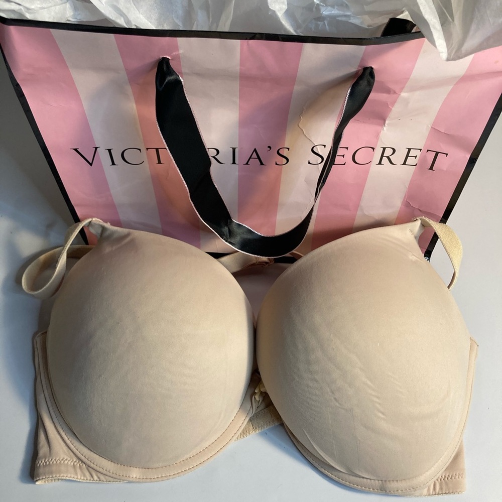 Pink Victoria secret tan harness bra 34DD pushup.